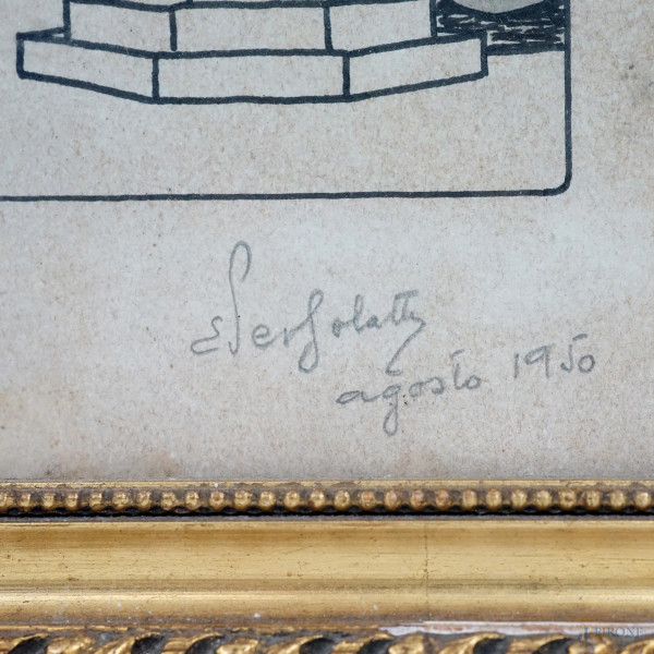 Trieste-Cattedrale di San Giusto, multiplo su carta, cm 37x31, firmato e datato, entro cornice