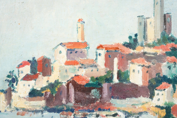 Talamone, olio su cartone telato, cm 18x13, firmato in basso a destra, entro cornice