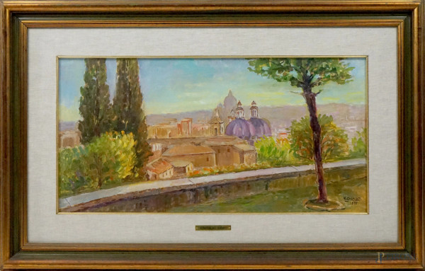 Venceslao Donati - Tramonto dal Pincio, olio su tela, cm 40,5x80, entro cornice