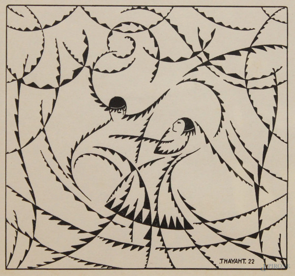 Tango 1912, xilografia, cm 21x23, entro cornice, firmato Thajaht.