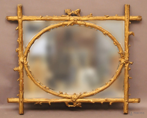 Specchiera di linea rettangolare in legno dorato, 102x84 cm, fine XIX sec.