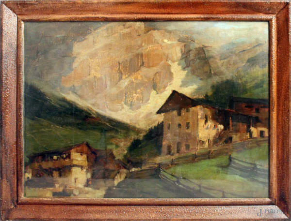 Manlio Furlanetto - Paesaggio piemontese, olio su cartone, cm 56 x 76, entro cornice.