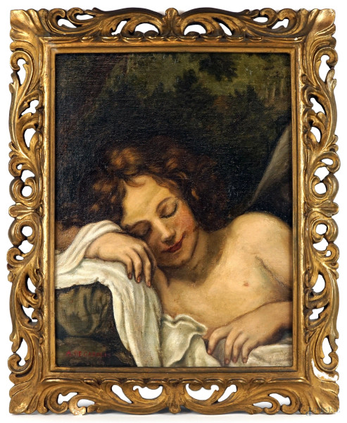 Ritratto di ragazza, olio su cartone telato, cm 41x31, firmato, entro cornice.