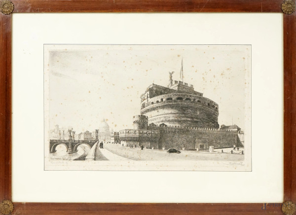 Antonio Carbonati - Castel Sant'Angelo, prova d'autore, cm 45x64, ES.2/10, entro cornice, (macchie)