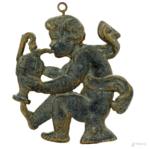 Angioletto, placca in bronzo, cm 23x20, XX secolo, (segni del tempo).