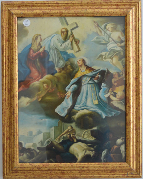 Scena religiosa, olio su rame 40x30 cm, entro cornice.