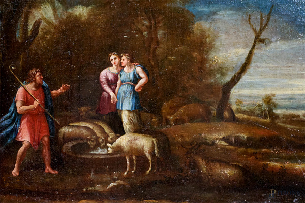 Francois Nicolas de Bar, detto Nicolò Lorenese (Francia, 1632 - Roma, 1695), Giacobbe e Rachele a...