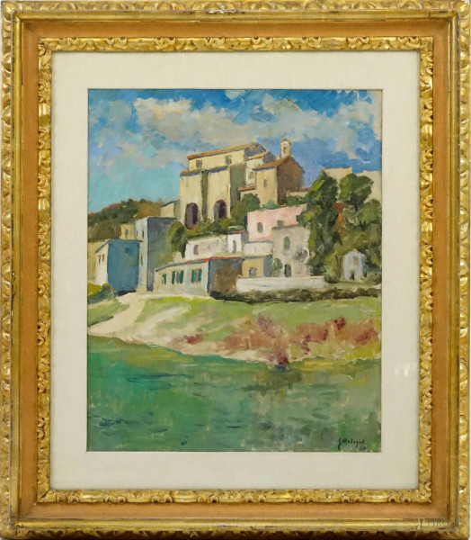 Giuseppe Malagodi - Veduta di paese, olio su tela, cm 55x45, in cornice