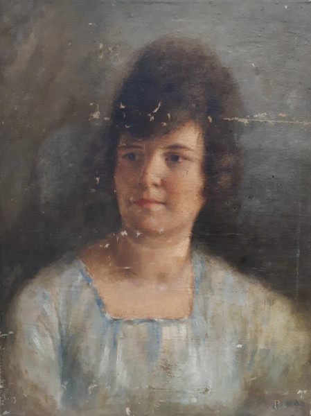 Scuola Napoletana dell’800 ritratto di popolana, olio su tela, cm 67x50