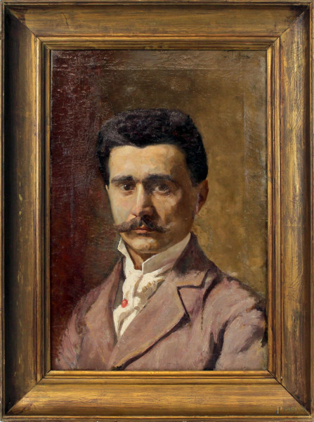 Ritratto d'uomo, olio su tela, cm 54x36, firmato in alto a destra, entro cornice.