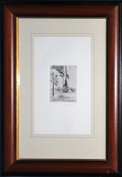 Virgilio Guidi - Scena galante,stampa 22x38 cm,in cornice.