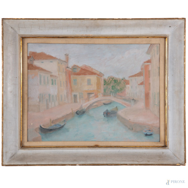 Coppia di paesaggi con figure e armenti, XIX secolo, olio su tela, cm 45,5x62, (craquelure, sollevamenti  [..]