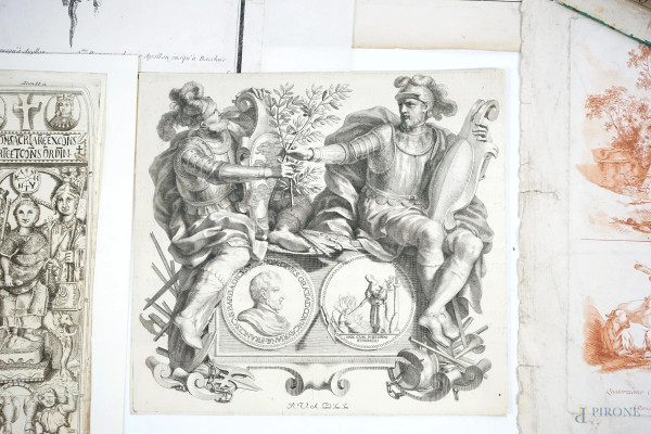 Lotto di 11 stampe e incisioni a soggetti e misure diverse dal XVII-XVIII secolo (difetti)