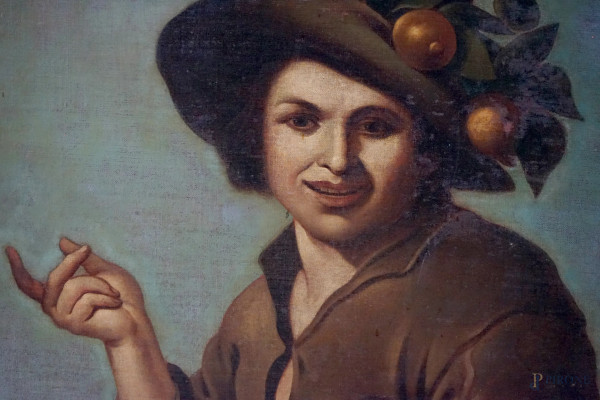 Scuola spagnola del XVIII secolo, Il vignaiolo, olio su tela, cm 86,5x66, (difetti)