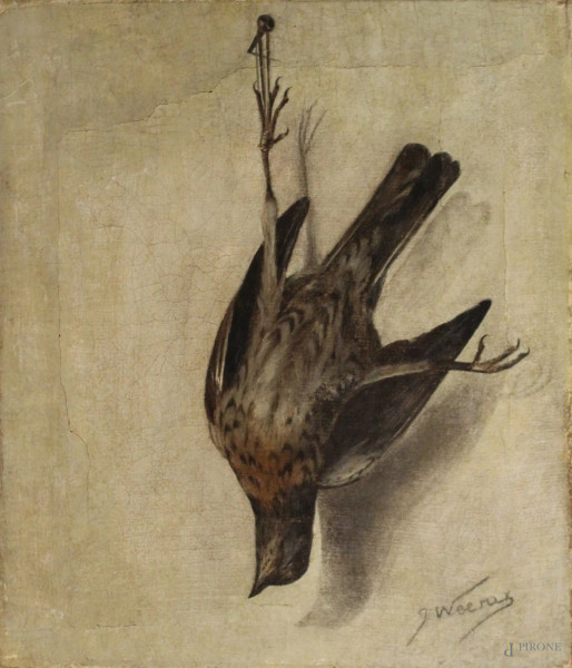 Cacciagione, olio su tela, XIX sec., cm 38 x 32.