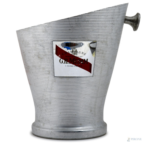 Portaghiaccio Champagne G. H. Mumm in alluminio, cm 27x23, (difetti e sbeccature)