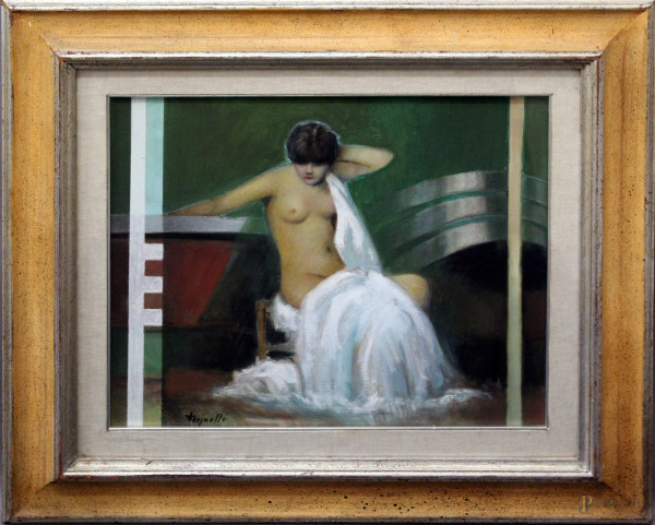 Ezio Farinelli - Nudo di ragazza, olio su tela, cm 50 x 60, entro cornice.