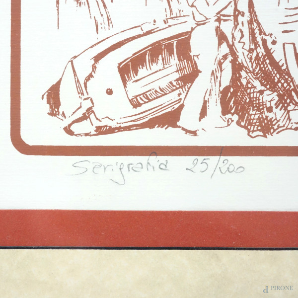 Castellammare di Stabia, serigrafia, es. 25/200, cm 32,5x46,5, firma in lastra "Scarselli", entro...