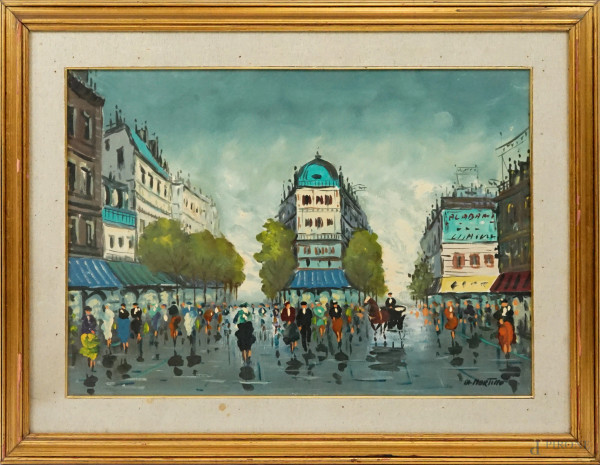 Scorcio di Parigi, olio su tela, cm 50x70, firmato, entro cornice.
