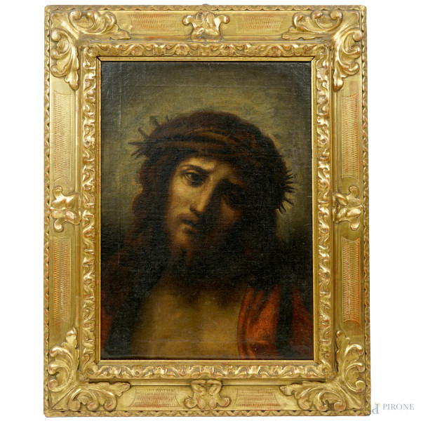 Antonio  Allegri Correggio - Ecce homo, XVII-XVIII secolo, olio su tela, cm 43,5x31,5. (Difetti)