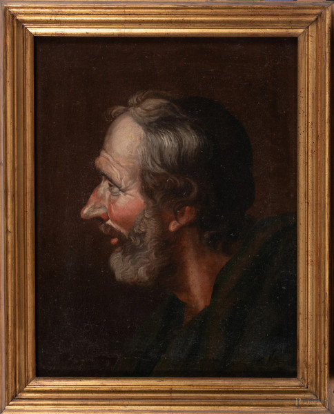 Profilo virile, XVIII secolo, olio su tela, cm 47,5x37, entro cornice, (lieve craquelure)