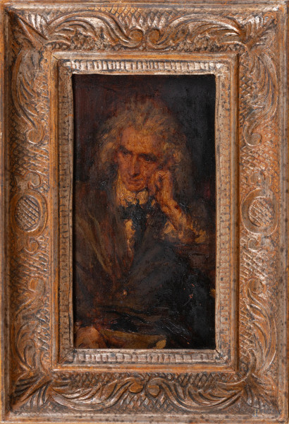 Pablo Salinas (1871-1946), Ritratto maschile, olio su tavoletta, cm 18x11, firmato in alto a sinistra, entro cornice, (piccole cadute di colore)