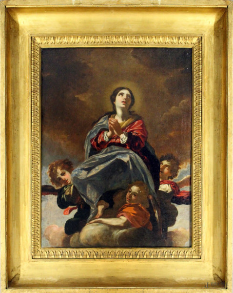 Assunzione della Madonna, olio su tela, XVIII sec., 45 x 34, entro cornice.