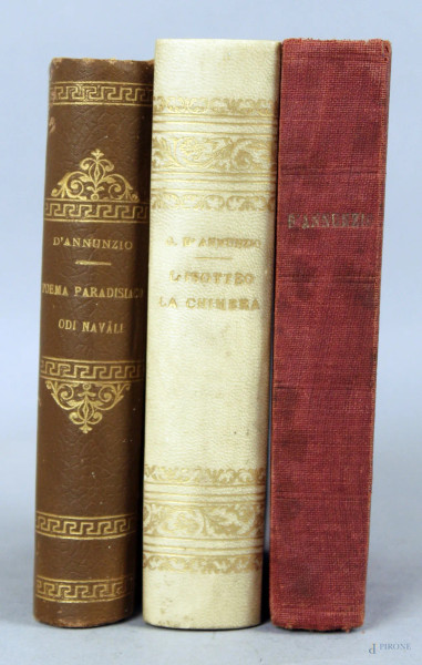 Lotto composto da tre libri di d&#39; A nnunzio: poema paradisiaco - l&#39;Isotteo La chimera 1890; poema paradisiaco - odi navali 1905.