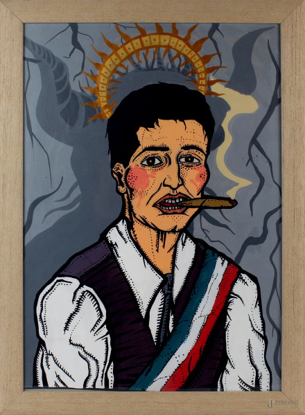 Uomo con il sigaro, olio su carta, cm.57,5x40, entro cornice.