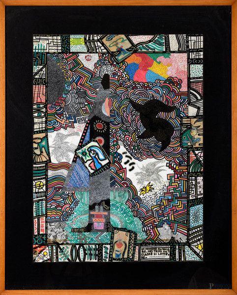 Giuseppe Vittorio Scapigliati, detto il "Toscanaccio (1946) Senza Titolo, tecnica mista su cartone, cm 80x60 entro cornice
