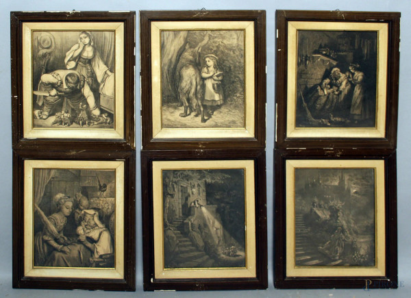 Gustave Dor&#232; - Lotto composto da sei incisioni a soggetto di figure, cm 24x19, entro cornici.