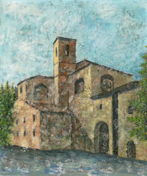 Anonimo del XX secolo, Scorcio di chiesa, olio su tela, cm 60x50