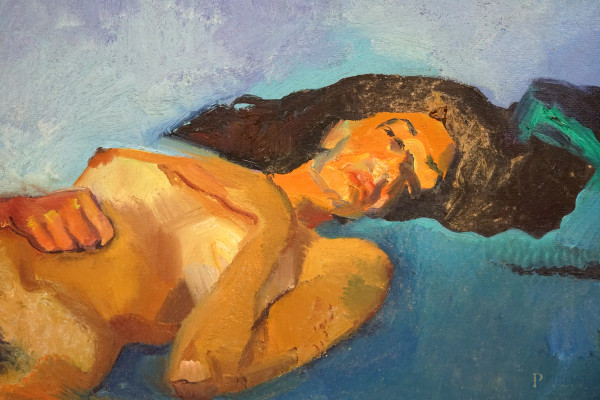 Nudo di donna, olio su tela, firmato e datato in basso a sinistra Ilir Zefi [19]96, cm 80x120