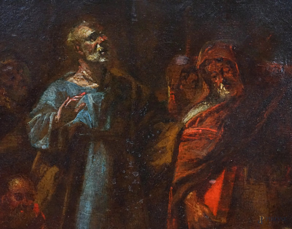 Scena biblica, olio su tavola, cm 37.5x58.5, XIX secolo, entro cornice