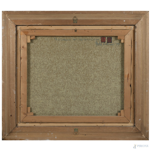 Nudo di schiena, acrilico su tela, cm 50x60, firmato e datato "79" al retro, entro cornice