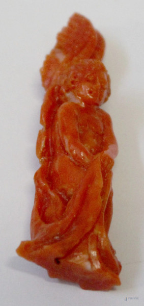Antica scultura in corallo raffigurante puttino, 7 cm , 17 gr.
