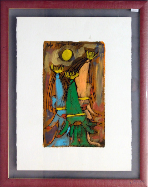 Paolo Da San Lorenzo - Donne del 2088, tecnica mista su carta, anno 1991, cm. 56x76, entro cornice.