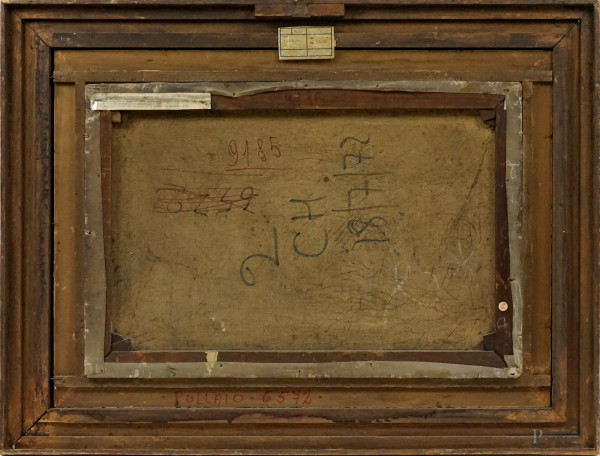 Pollaio, olio su tela, cm 50x75,5, firmato R. Goubie, entro cornice