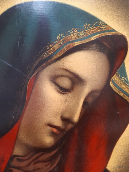Madonna addolorata, antica cromolitografia su carta, cm 50x38 con cornice coeva