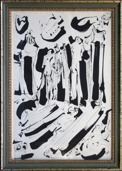 Mario Martini - Figura, china su carta datata 1967, cm 50 x 35, entro cornice.