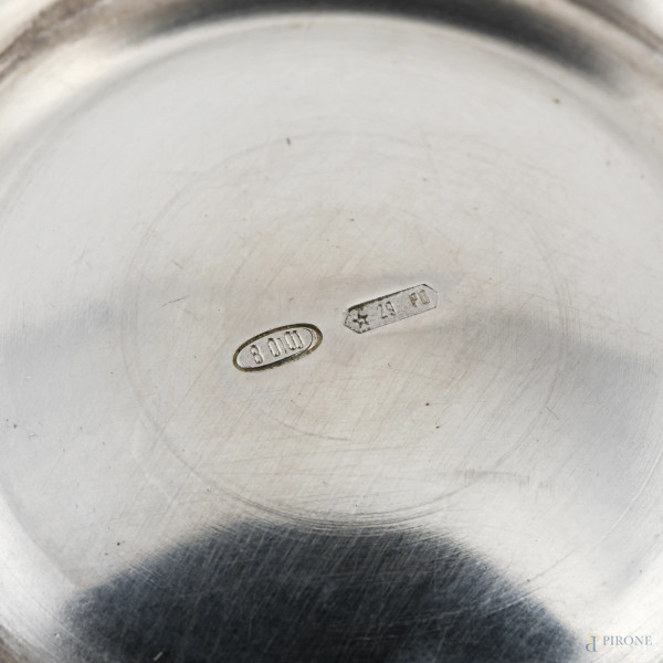 Lotto di 9 coppette in argento 800/000, XX, Padova, Rino Greggio, peso complessivo gr 850, cm 6,5...