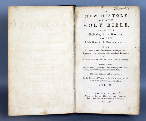A New History of The Holy Bible, Edimburgo 1764.