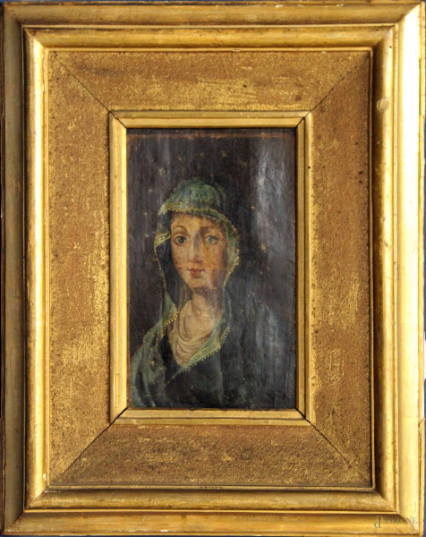 Madonna, olio su tela 23x13 cm, XVIII sec, entro cornice.