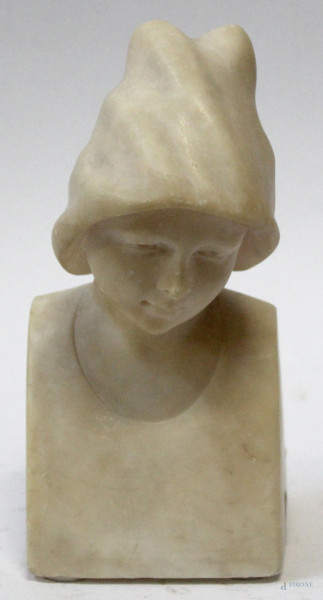 Busto di fanciullo, scultura in marmo, h.19 cm, primi '900
