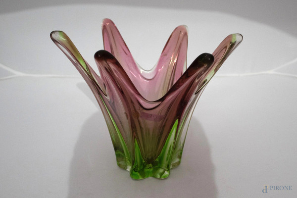 Vaso in vetro di Murano colorato, h. 22 cm.
