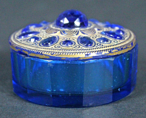 Cofanetto portagioie in cristallo blue, diametro cm 6 altezza cm 4,5 (difetti)