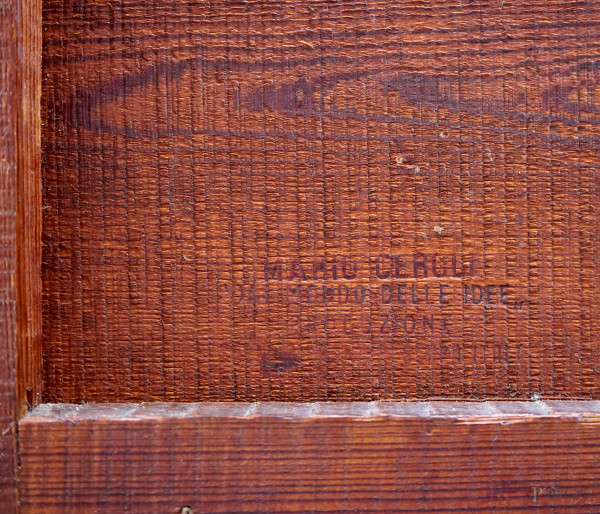 Mario Ceroli (Castel Frentano, 1938), Divano a tre posti in legno, marcato a fuoco "Mario Ceroli"...