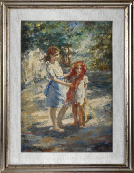 Enrica Bagnati (1884-1968), olio su tela, cm 64x44, firmato e datato "1929" in basso a sinistra, entro cornice, (difetti)