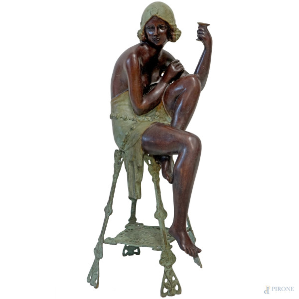 Flapper, scultura in bronzo, Art Dèco, firmata, altezza cm 76