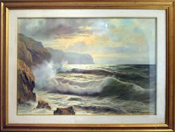 Guido Odierna - Scorcio di costa, olio su tela, cm 57 x 78, entro cornice.